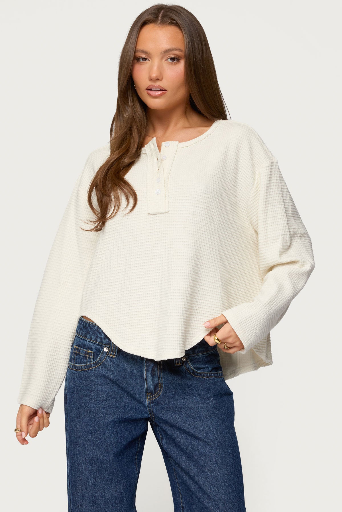 Alisia Oversized Waffle Henley Top-Milans Time