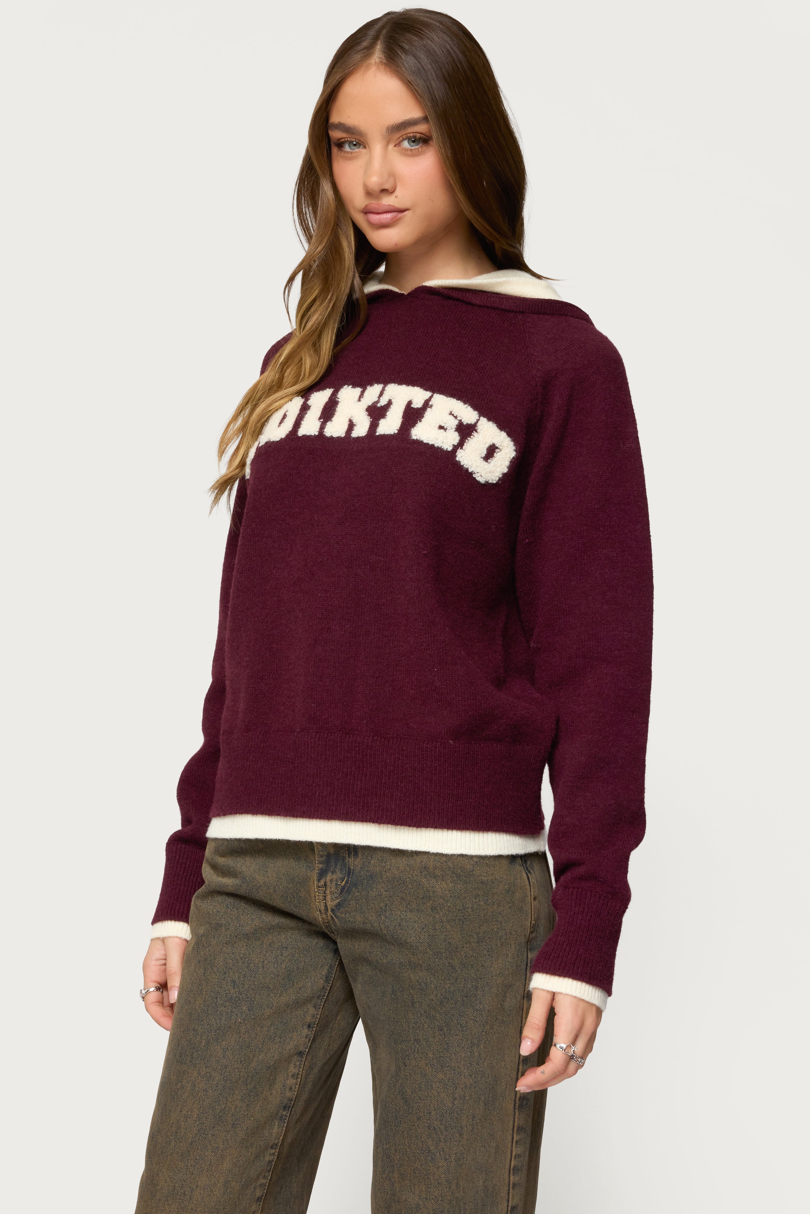 Milans Time Varsity Contrast Layered Knit Hoodie-Milans Time