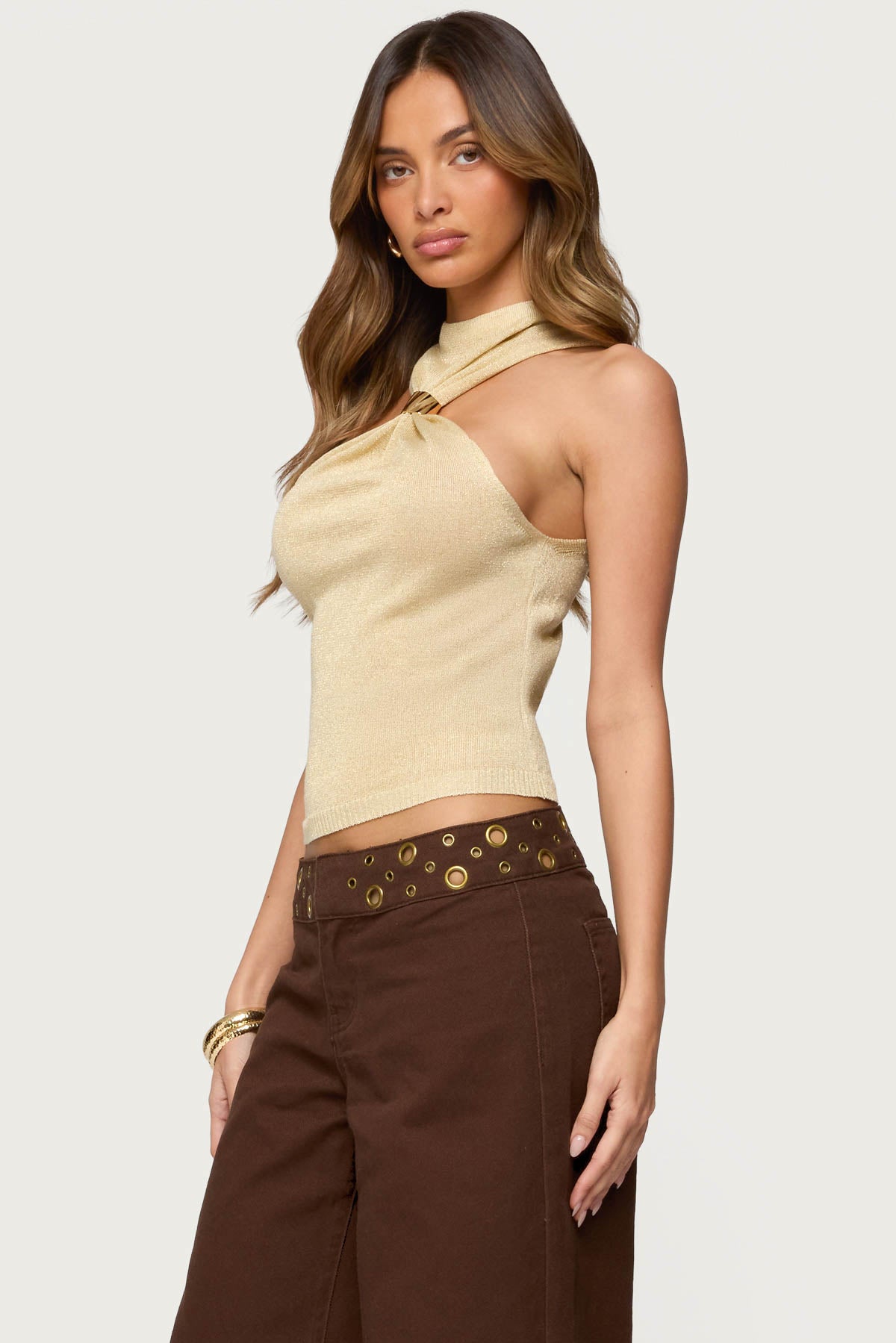 Nalia Gathered Ring Glitter Knit Top-Milans Time