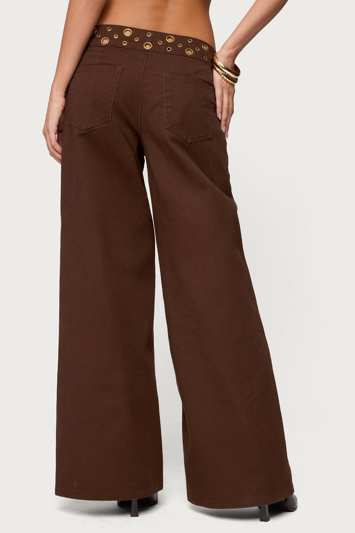 Mixed Grommet Low Rise Wide Leg Jeans-Milans Time