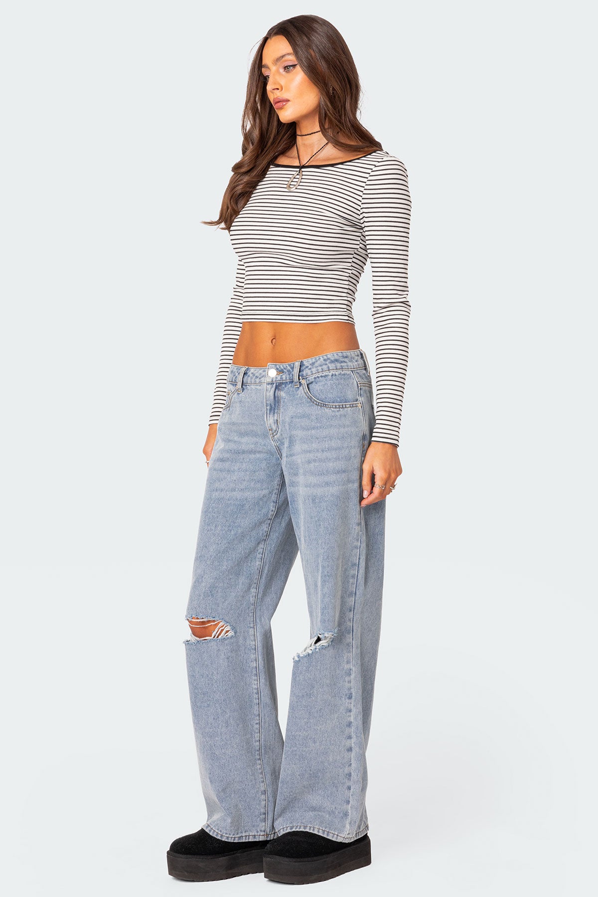 Debbie Distressed Low Rise Baggy Jeans-Milans Time