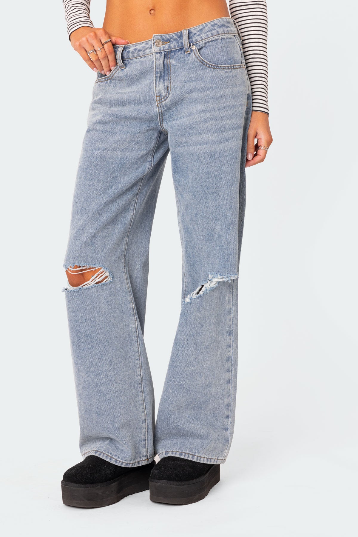 Debbie Distressed Low Rise Baggy Jeans-Milans Time