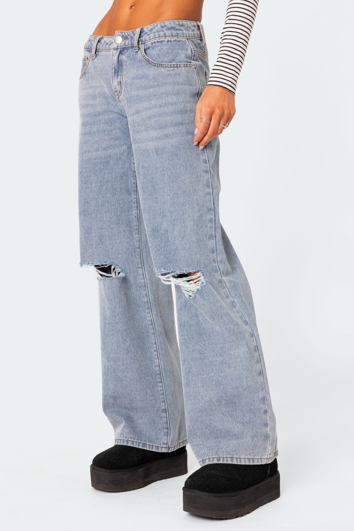 Debbie Distressed Low Rise Baggy Jeans-Milans Time