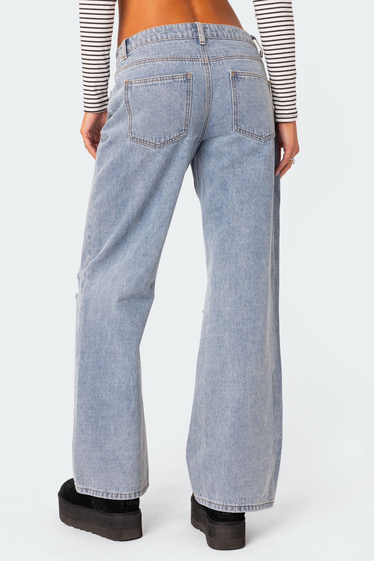 Debbie Distressed Low Rise Baggy Jeans-Milans Time