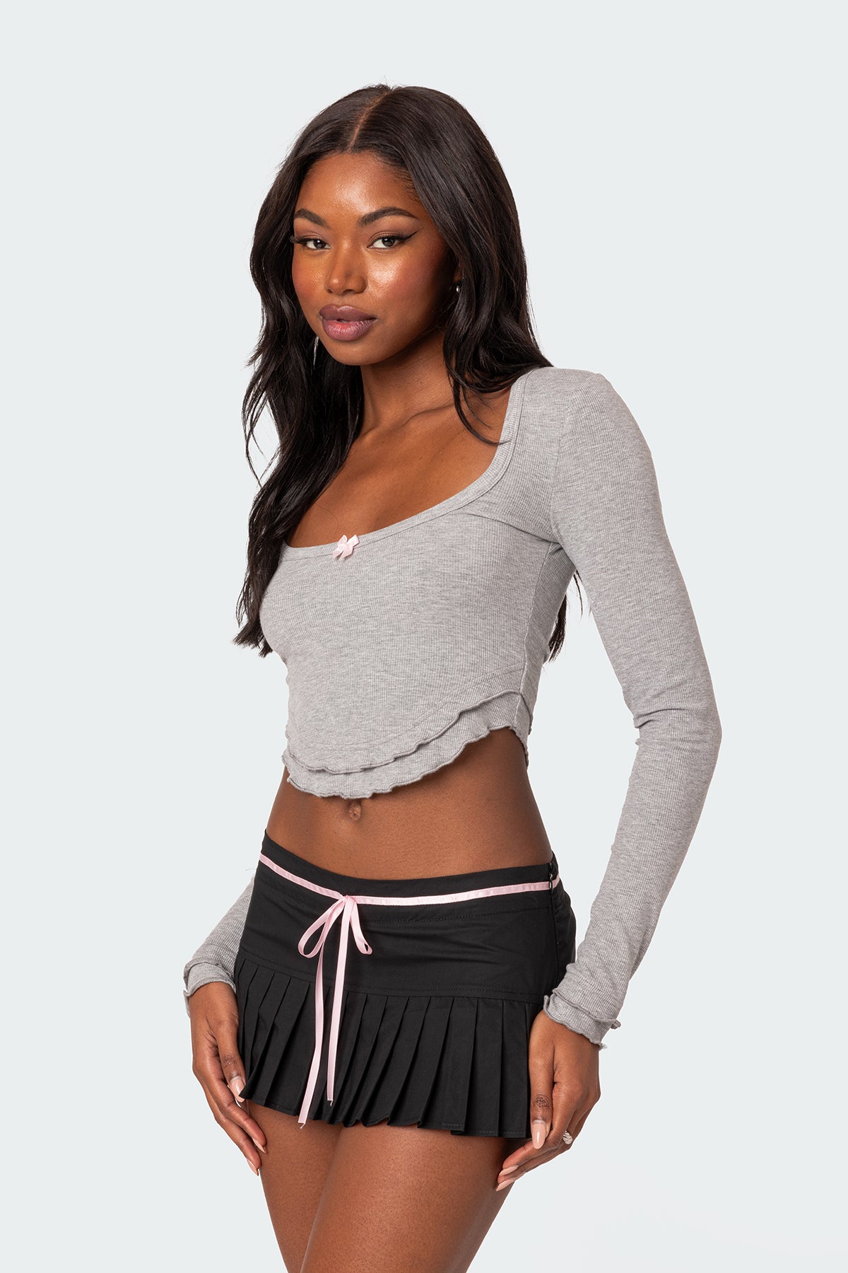 Yara Ribbed Ruffle Hem Top-Milans Time