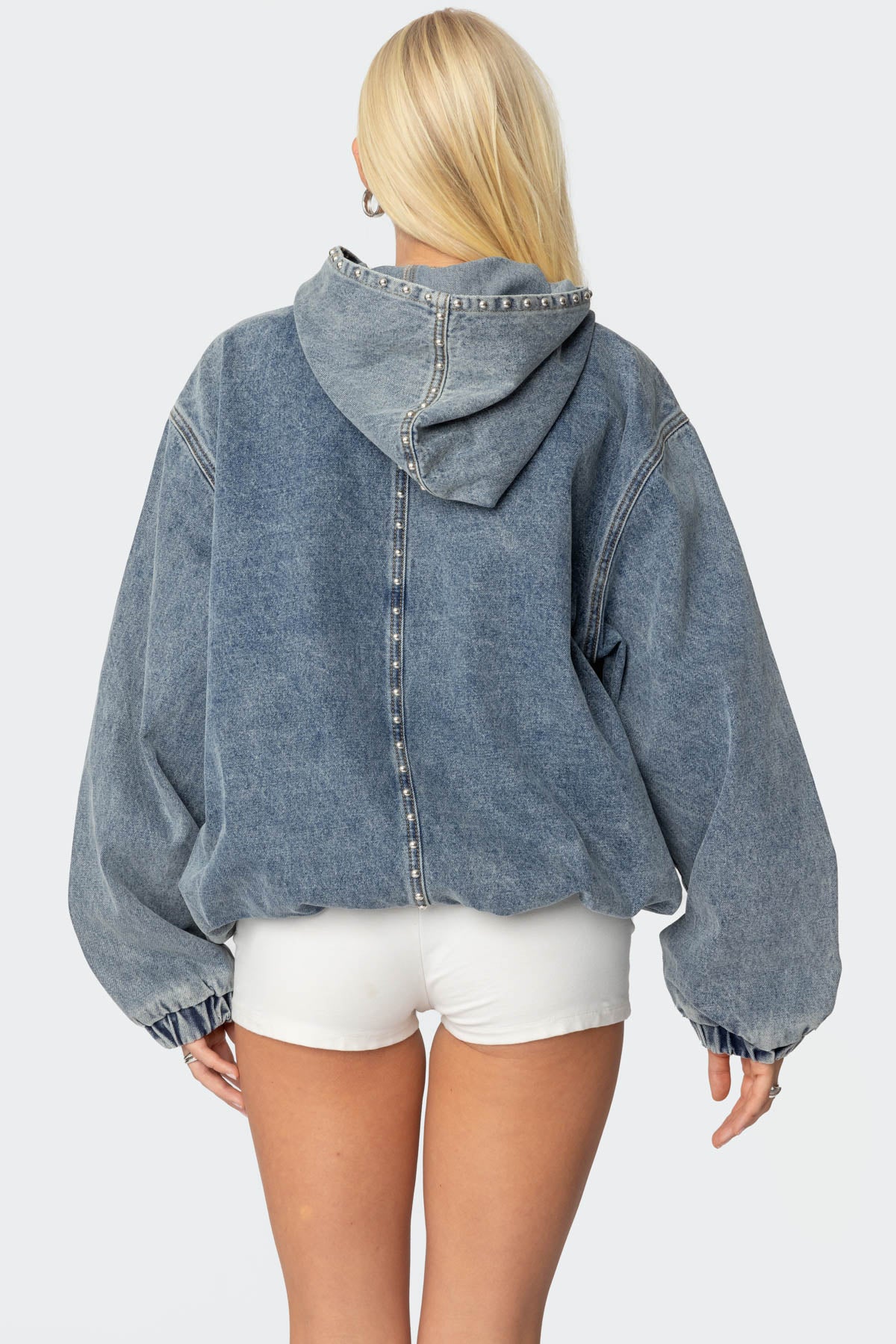 Marney Oversized Studded Denim Hoodie-Milans Time