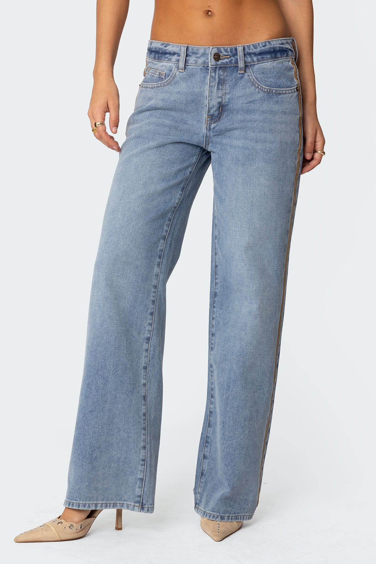 Faux Suede Stripe Low Rise Straight Leg Jeans-Milans Time