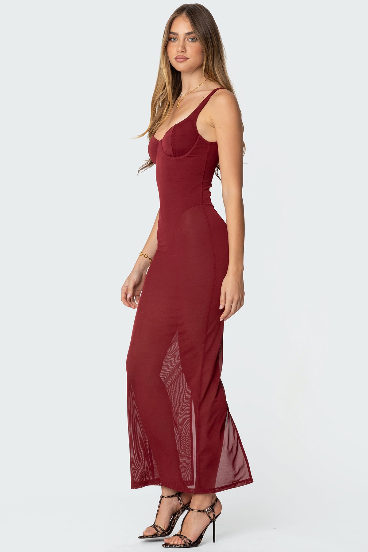 Mesh Built In Bodysuit Maxi Dress-Milans Time