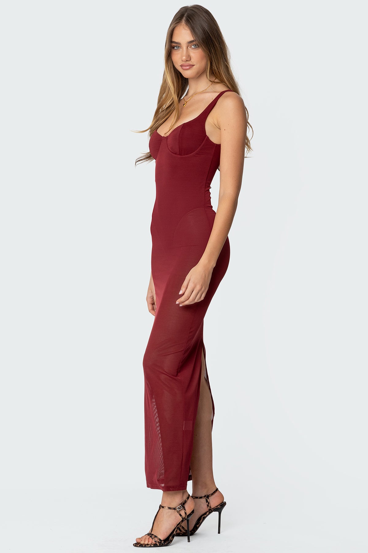 Mesh Built In Bodysuit Maxi Dress-Milans Time