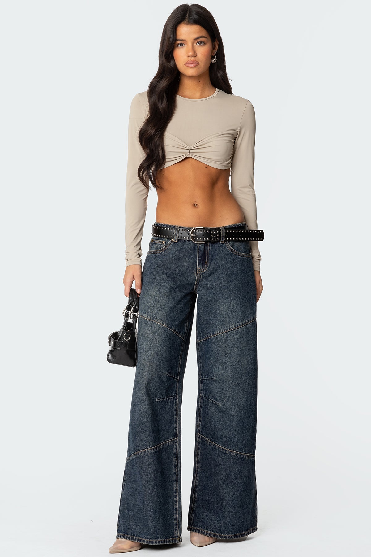 Gathered Long Sleeve Crop Top-Milans Time