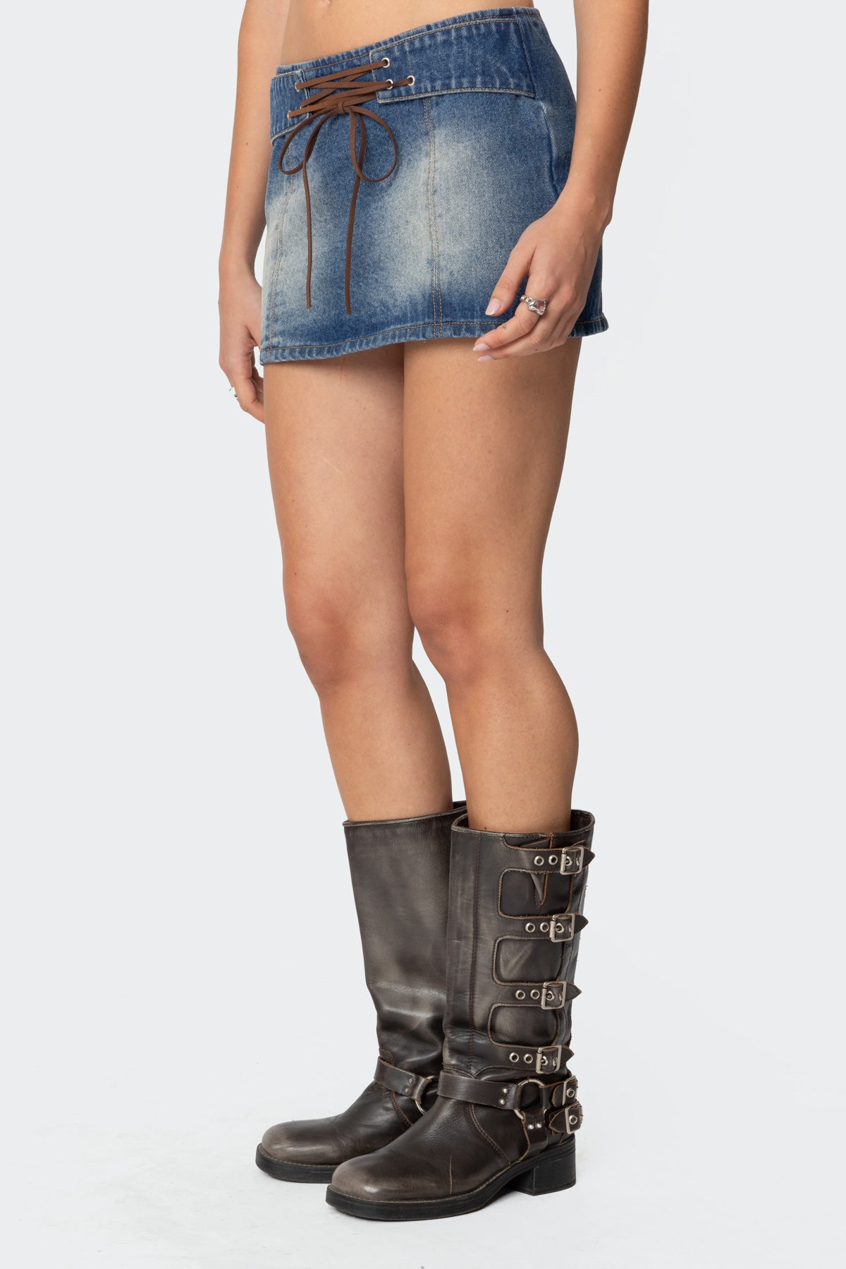 Tania Lace Up Denim Mini Skirt-Milans Time