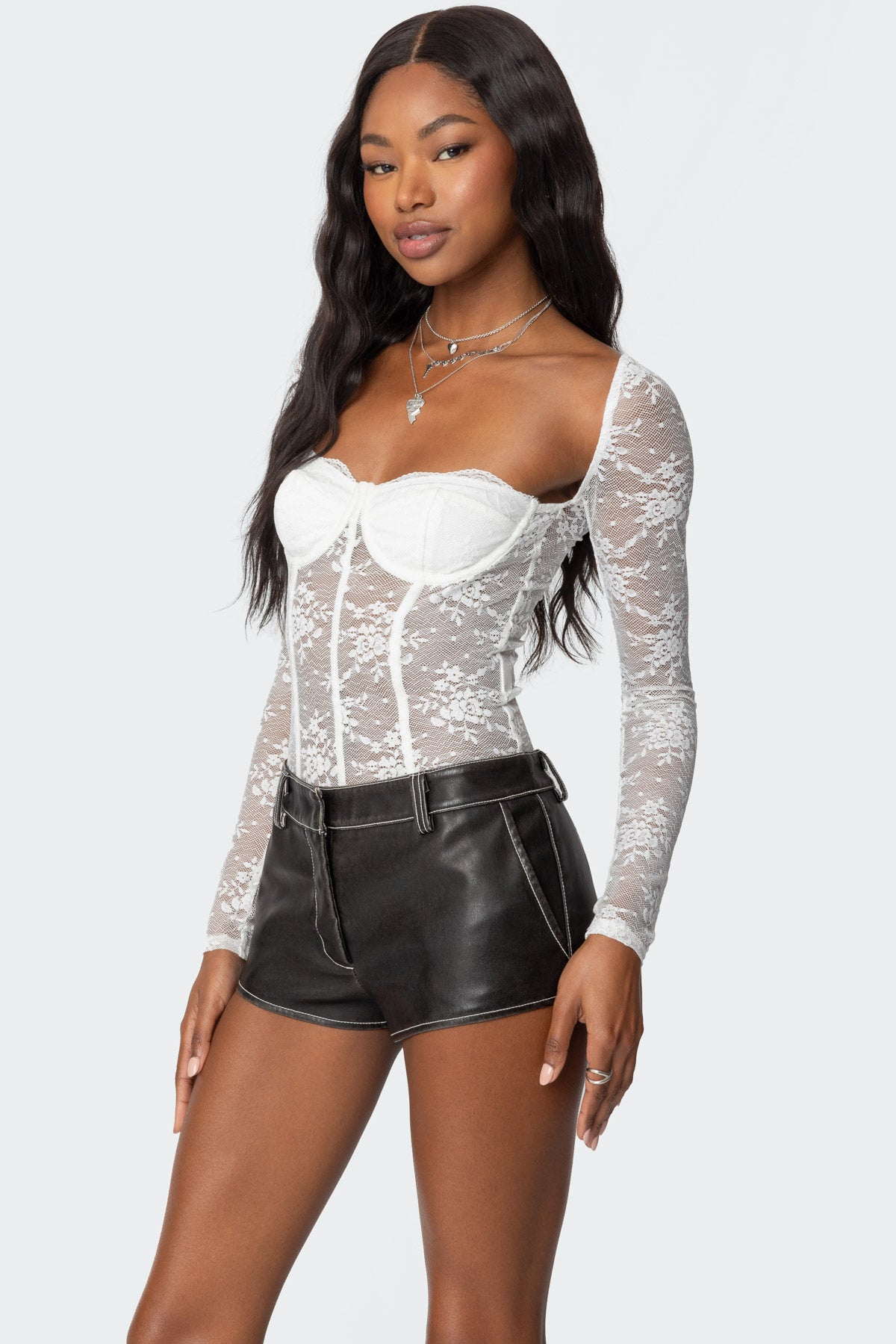 Ally Sheer Lace Cupped Bodysuit-Milans Time