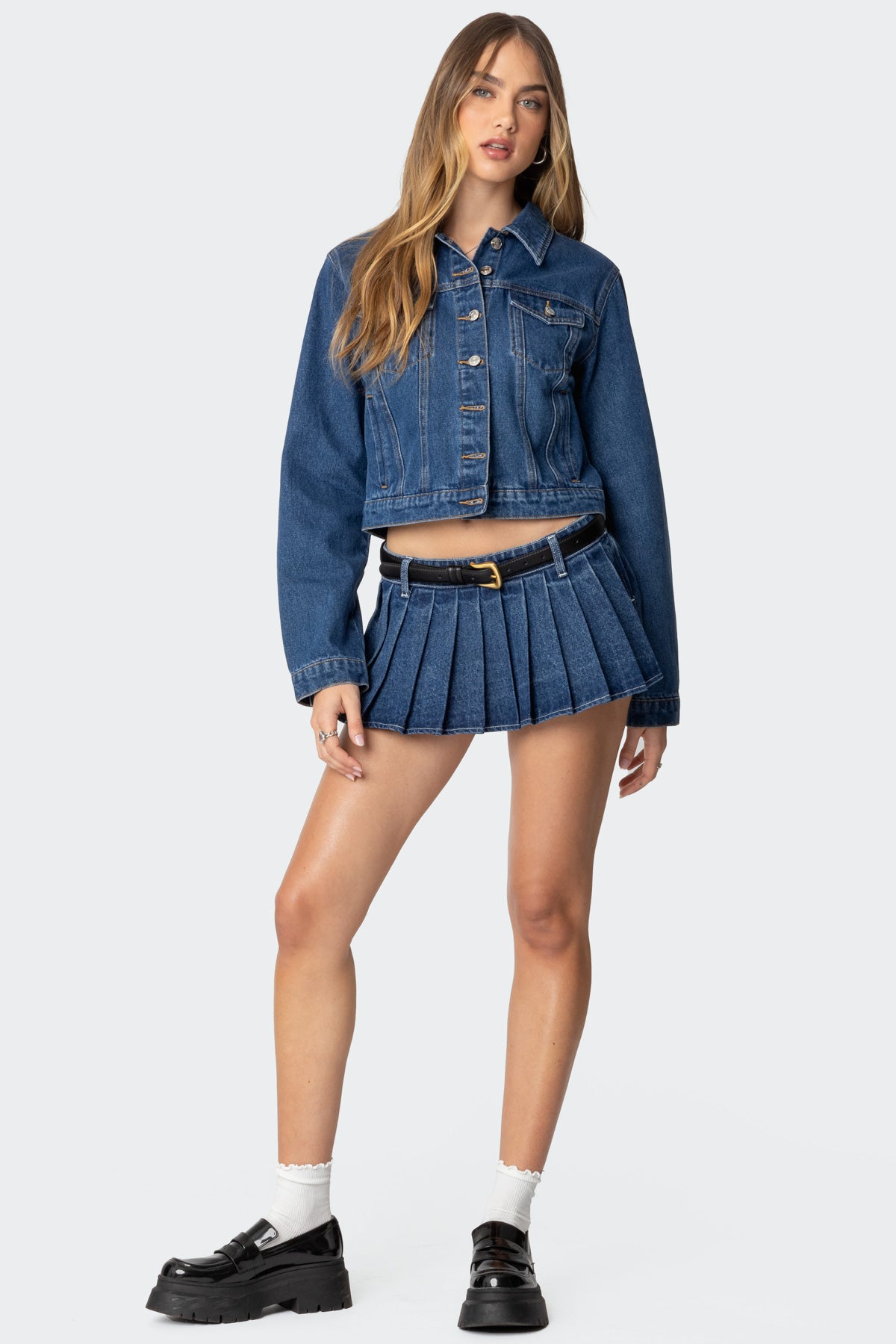 Zenia Denim Pleated Mini Skort-Milans Time