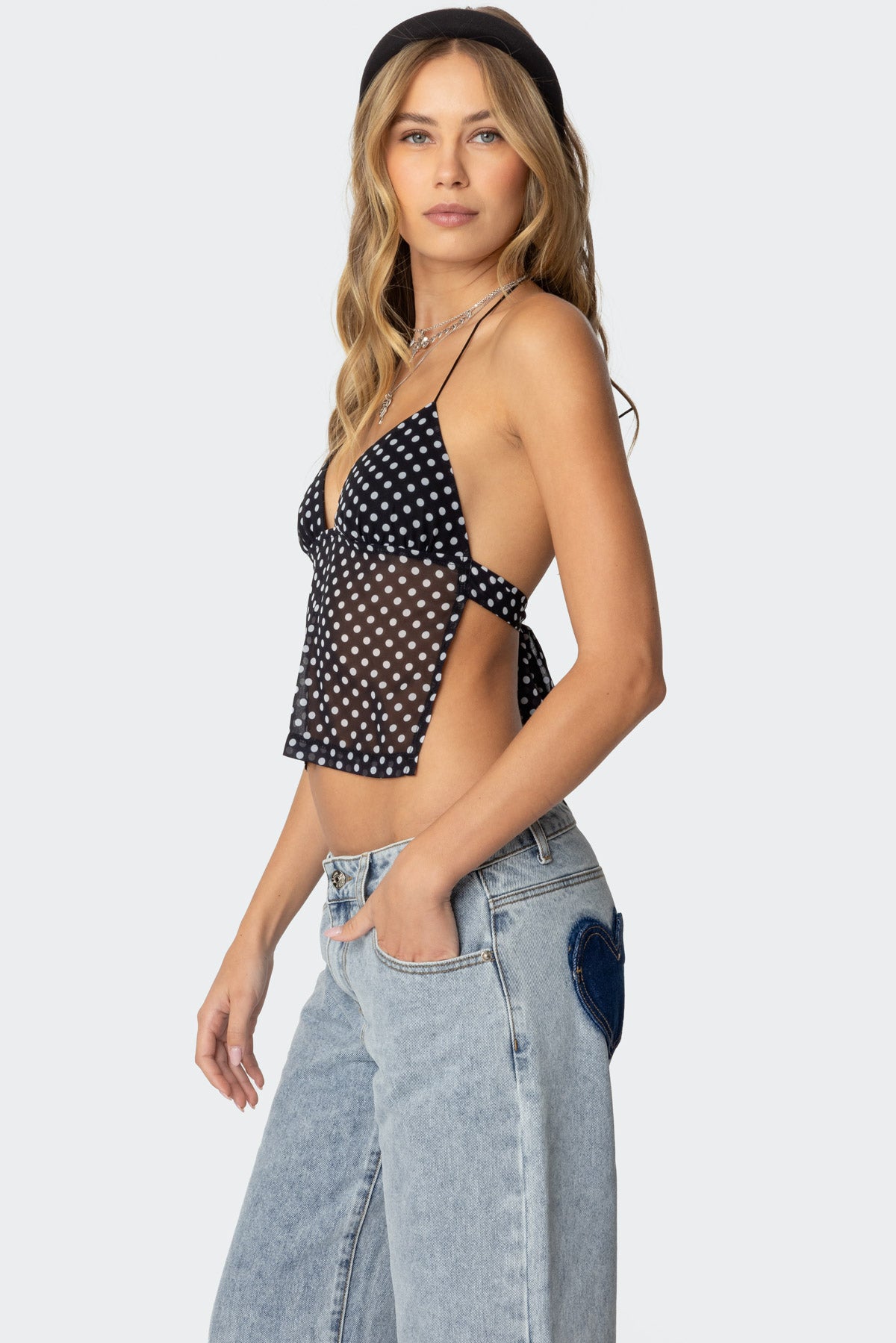 Polka Dot Backless Chiffon Top-Milans Time