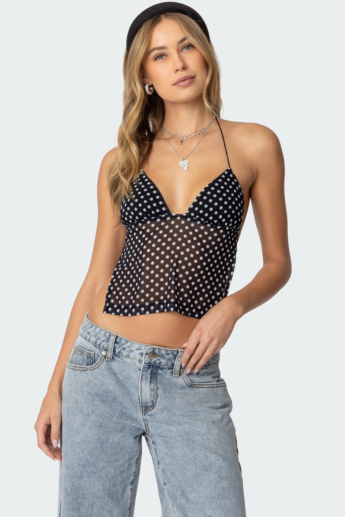 Polka Dot Backless Chiffon Top-Milans Time