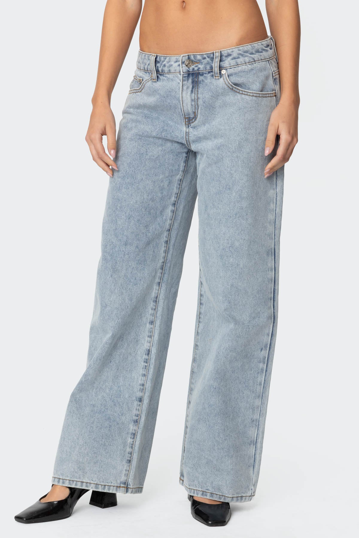 Contrast Heart Washed Low Rise Baggy Jeans-Milans Time