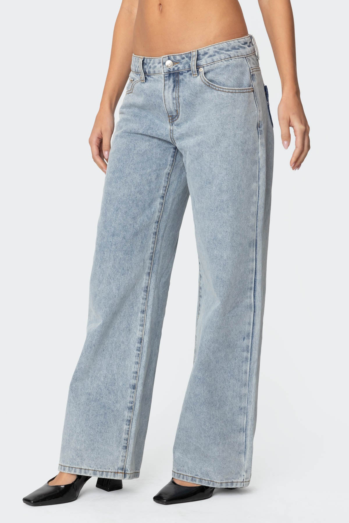 Contrast Heart Washed Low Rise Baggy Jeans-Milans Time
