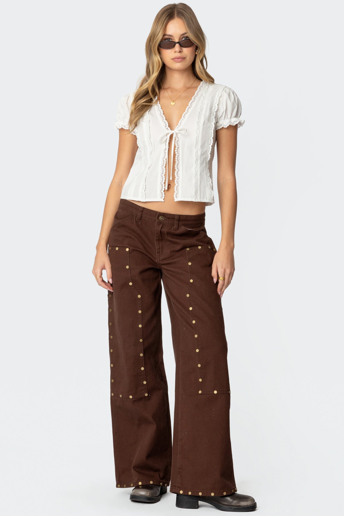 Studded Low Rise Baggy Carpenter Jeans-Milans Time