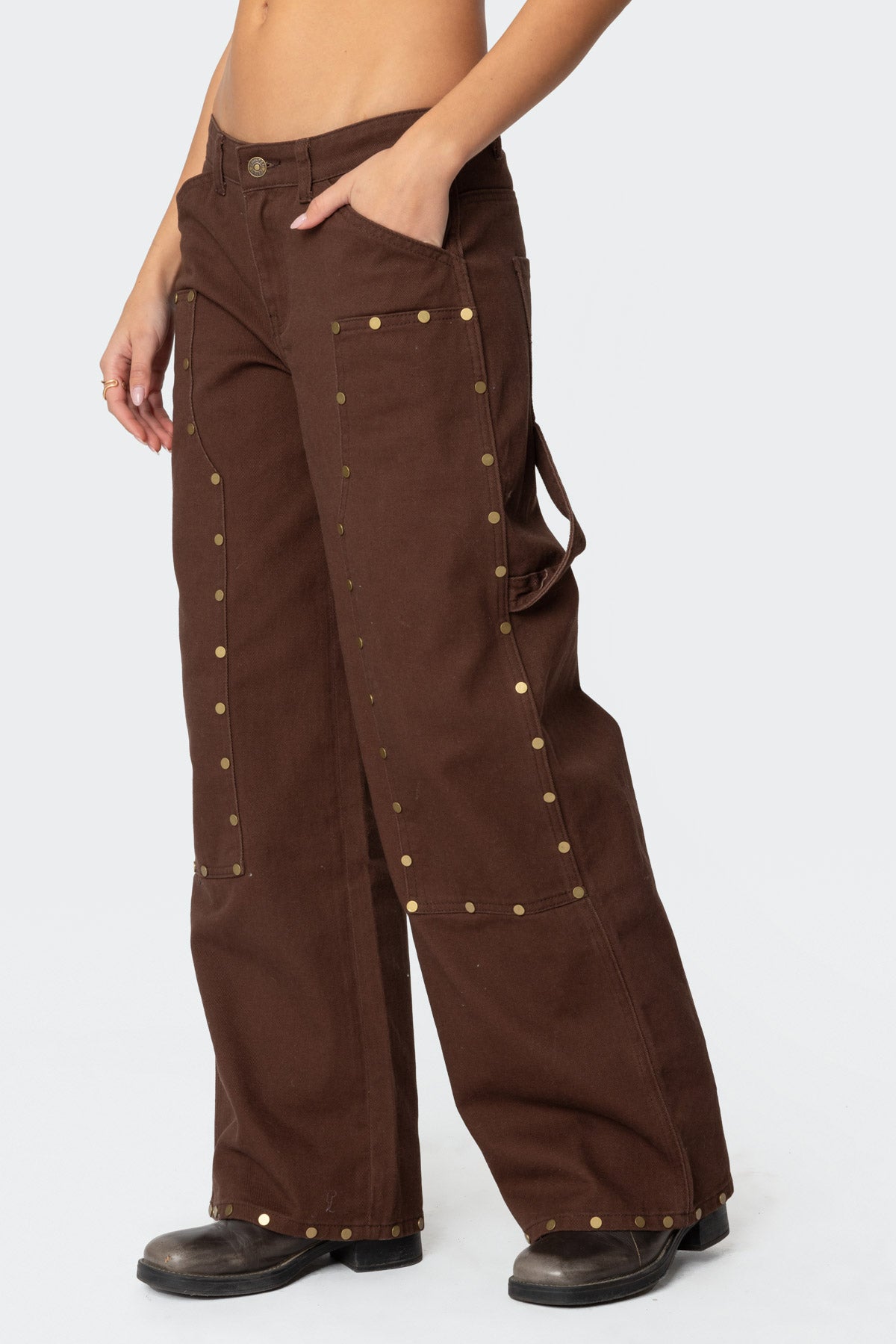 Studded Low Rise Baggy Carpenter Jeans-Milans Time