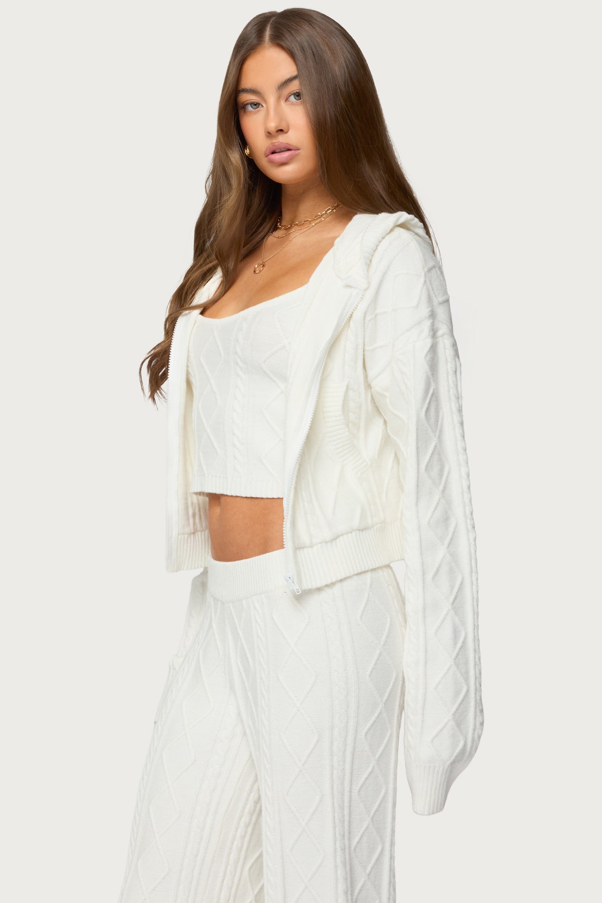 Louise Cable Knit Hooded Cardigan-Milans Time