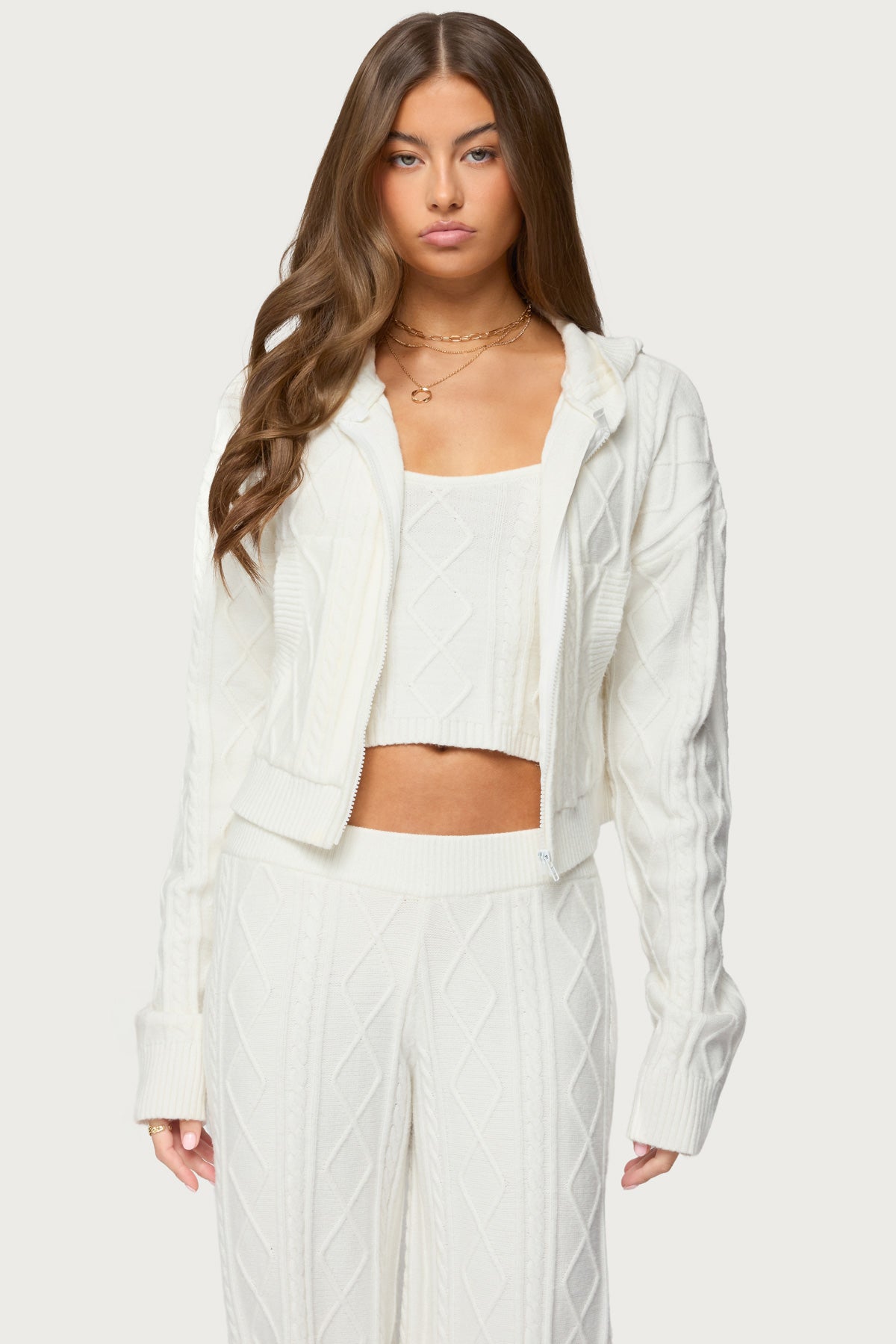 Louise Cable Knit Hooded Cardigan-Milans Time