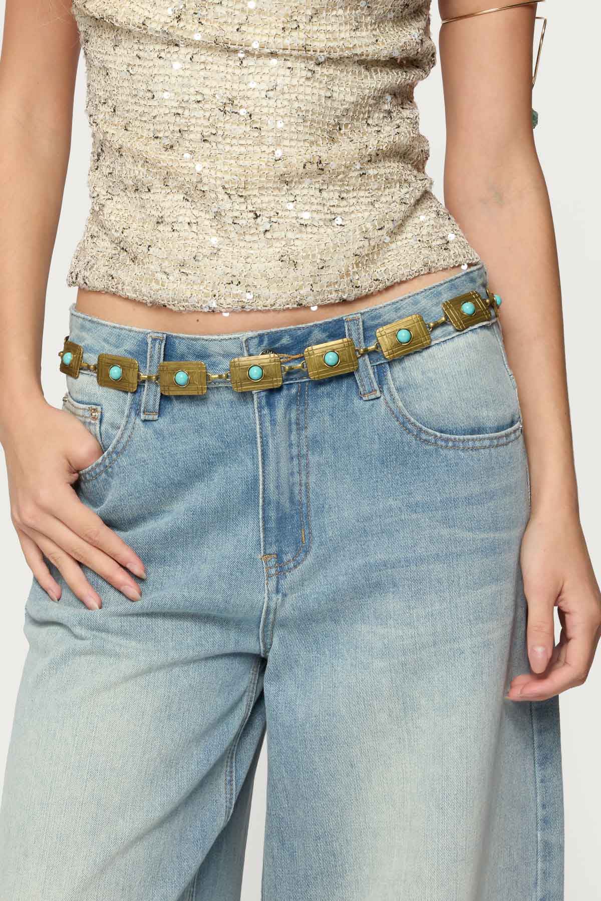 Vintage Stone Pendant Chain Belt-Milans Time