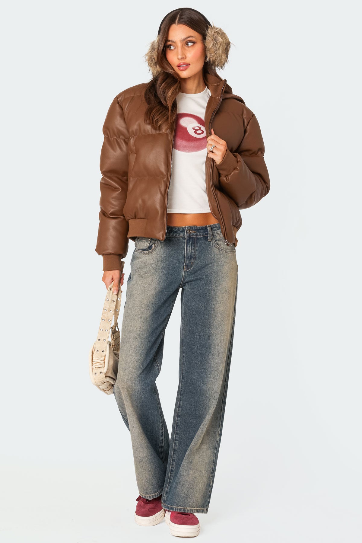 Wintry Faux Leather Hooded Puffer-Milans Time