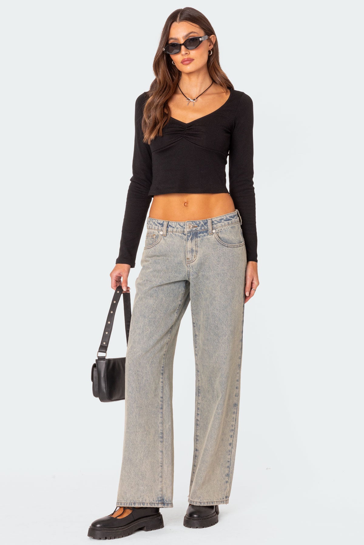 Nat Ruched V Neck Top-Milans Time