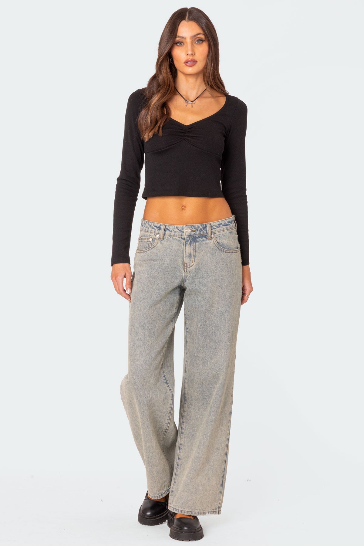 Nat Ruched V Neck Top-Milans Time