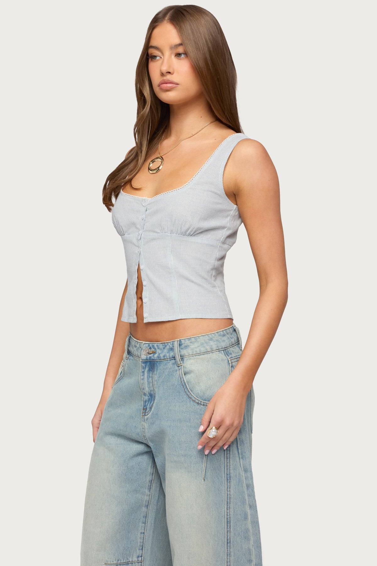 Katiya Pinstripe Button Up Top-Milans Time