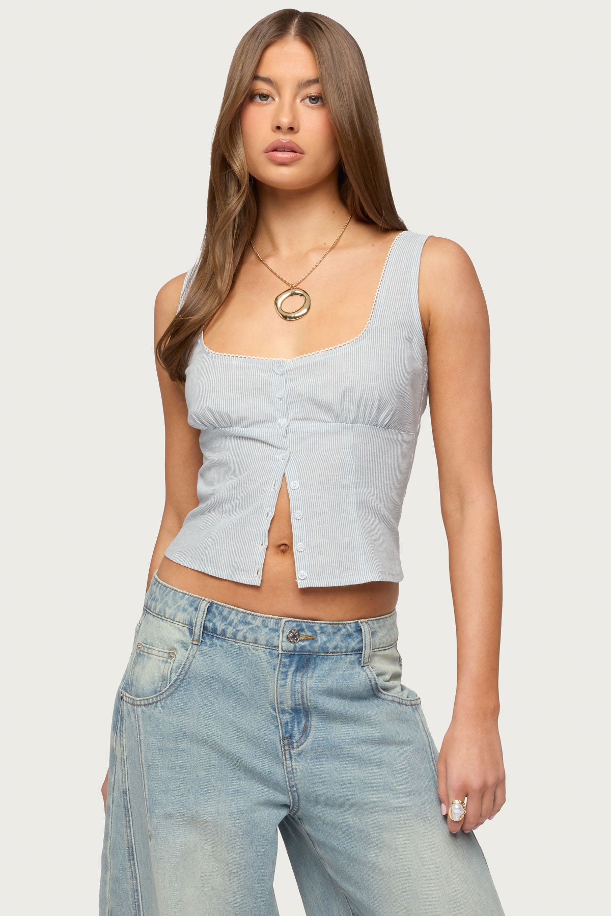 Katiya Pinstripe Button Up Top-Milans Time