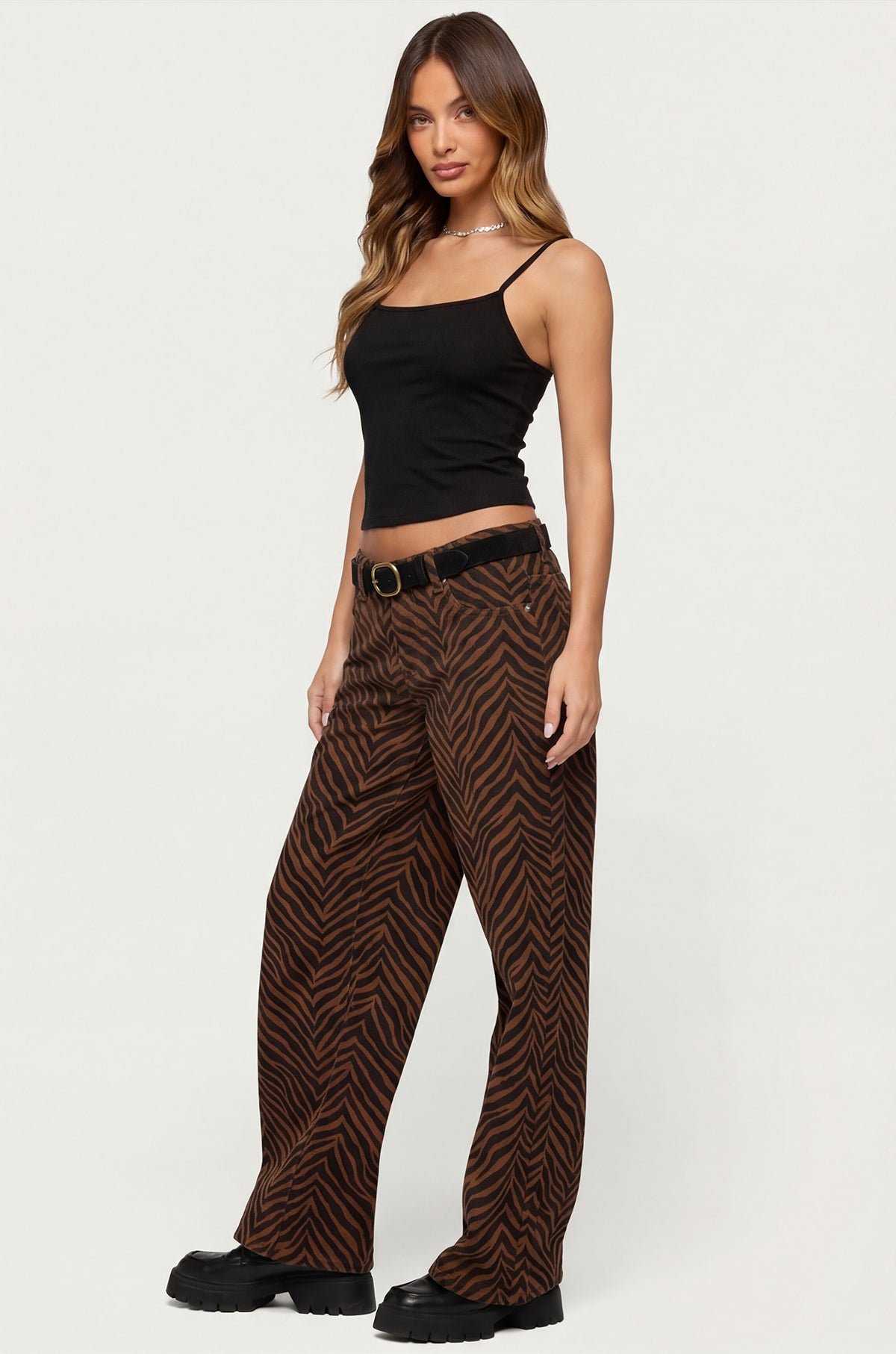 Zebra Print Low Rise Baggy Jeans-Milans Time