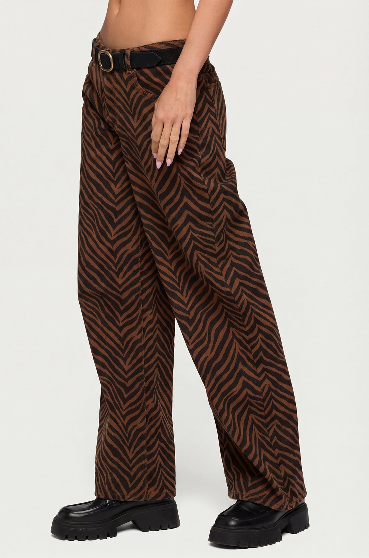 Zebra Print Low Rise Baggy Jeans-Milans Time