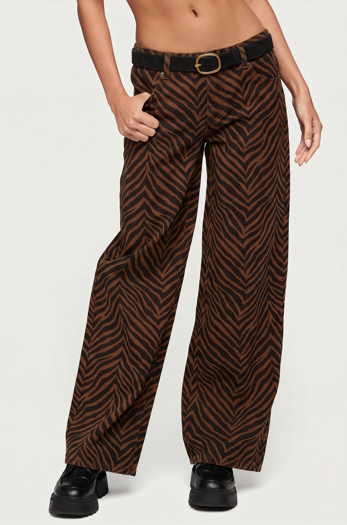 Zebra Print Low Rise Baggy Jeans-Milans Time