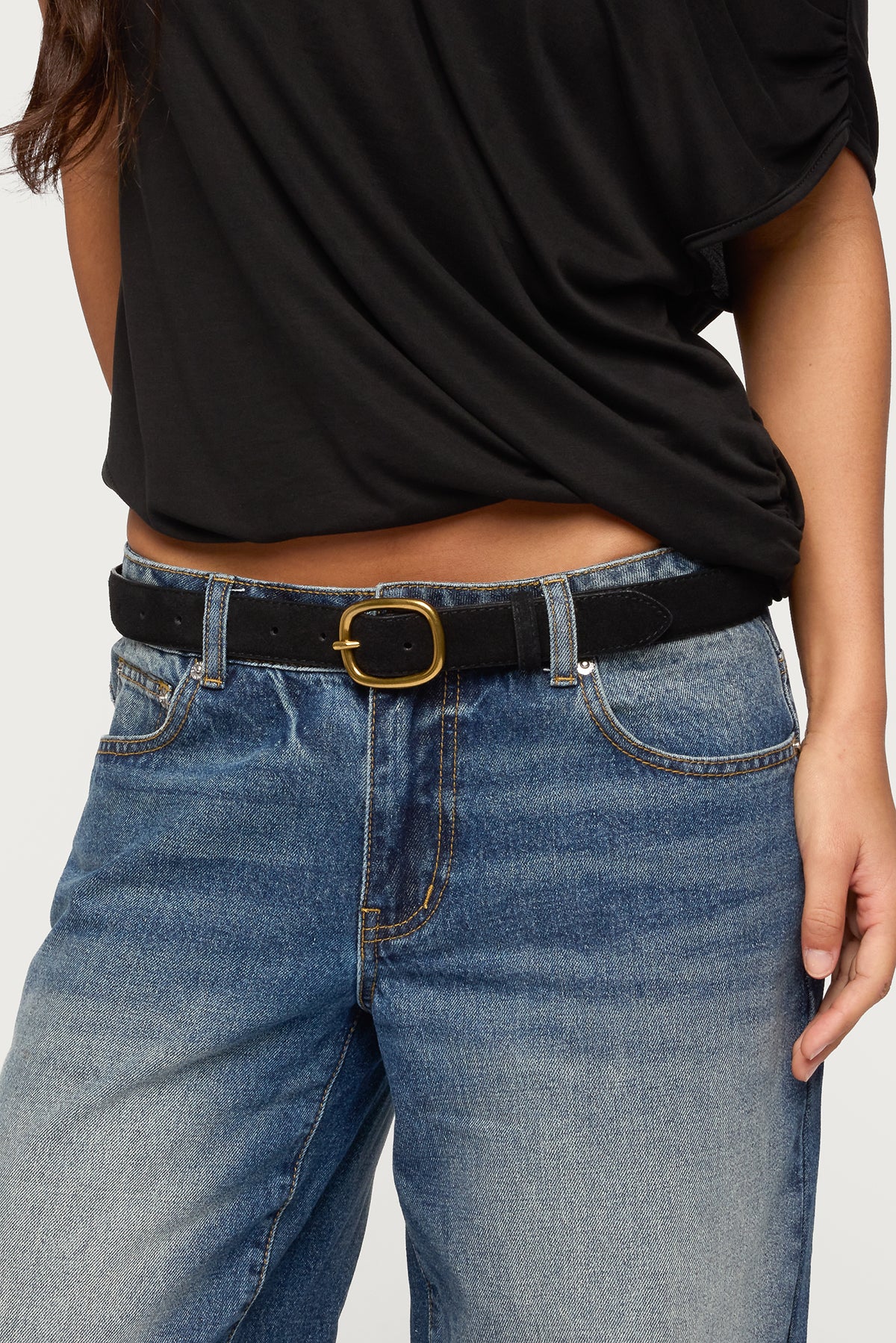 Oval Buckle Faux Suede Belt-Milans Time