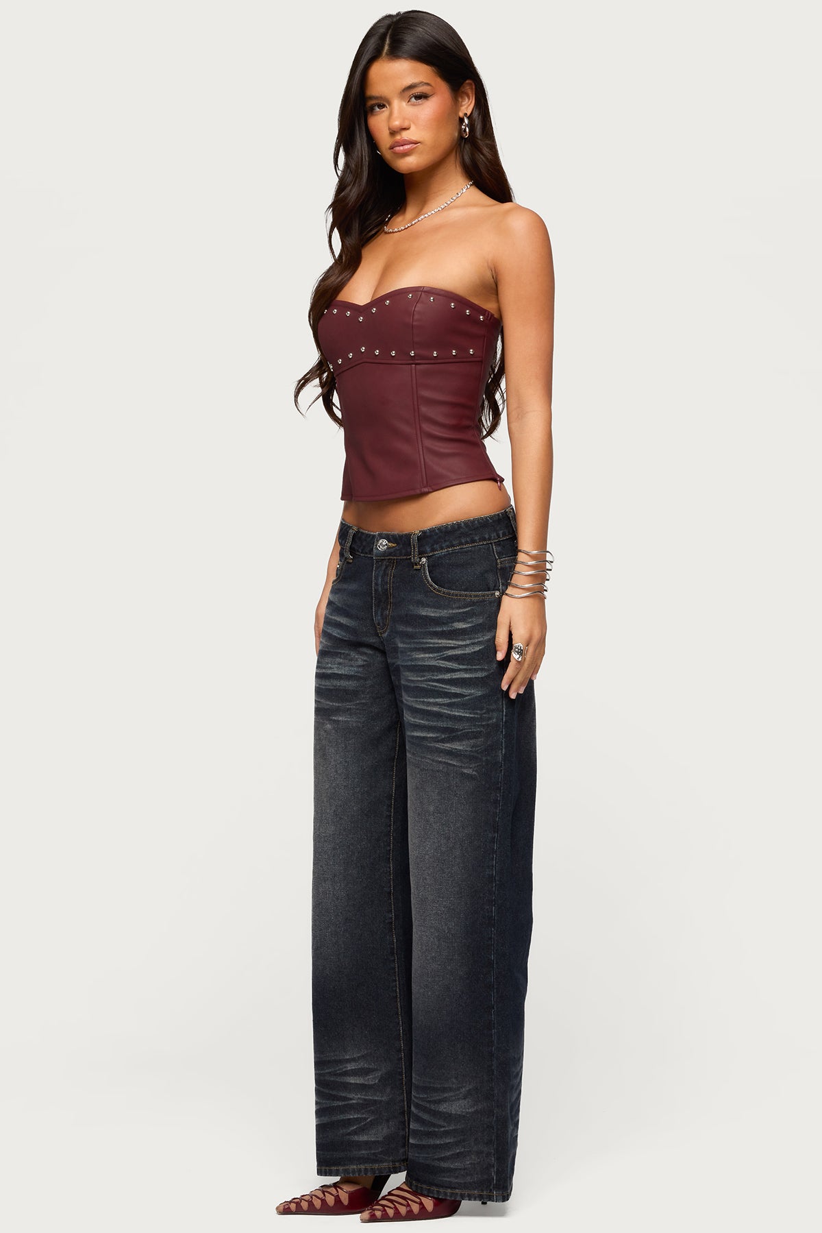 Izara Studded Faux Leather Corset-Milans Time