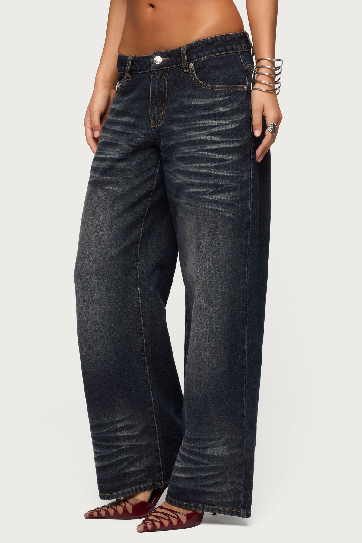 Magda Acid Wash Low Rise Baggy Jeans-Milans Time