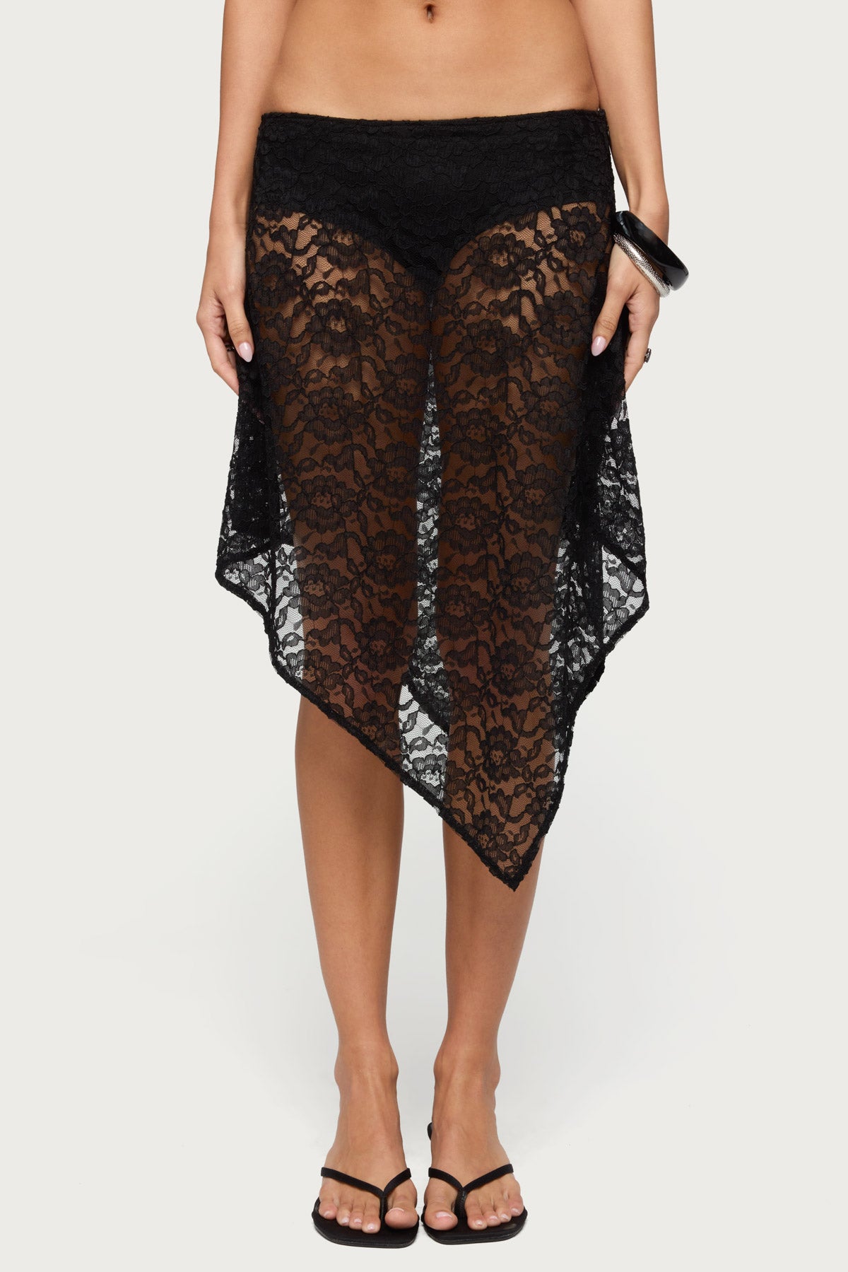 Sheer Lace Handkerchief Midi Skort-Milans Time