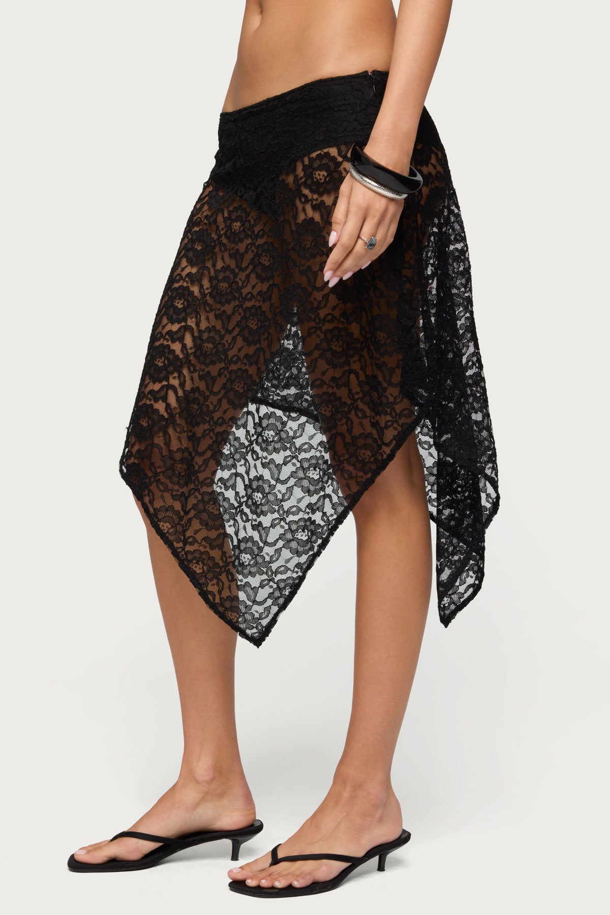 Sheer Lace Handkerchief Midi Skort-Milans Time
