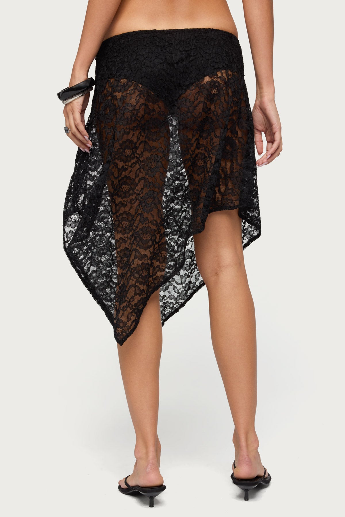 Sheer Lace Handkerchief Midi Skort-Milans Time
