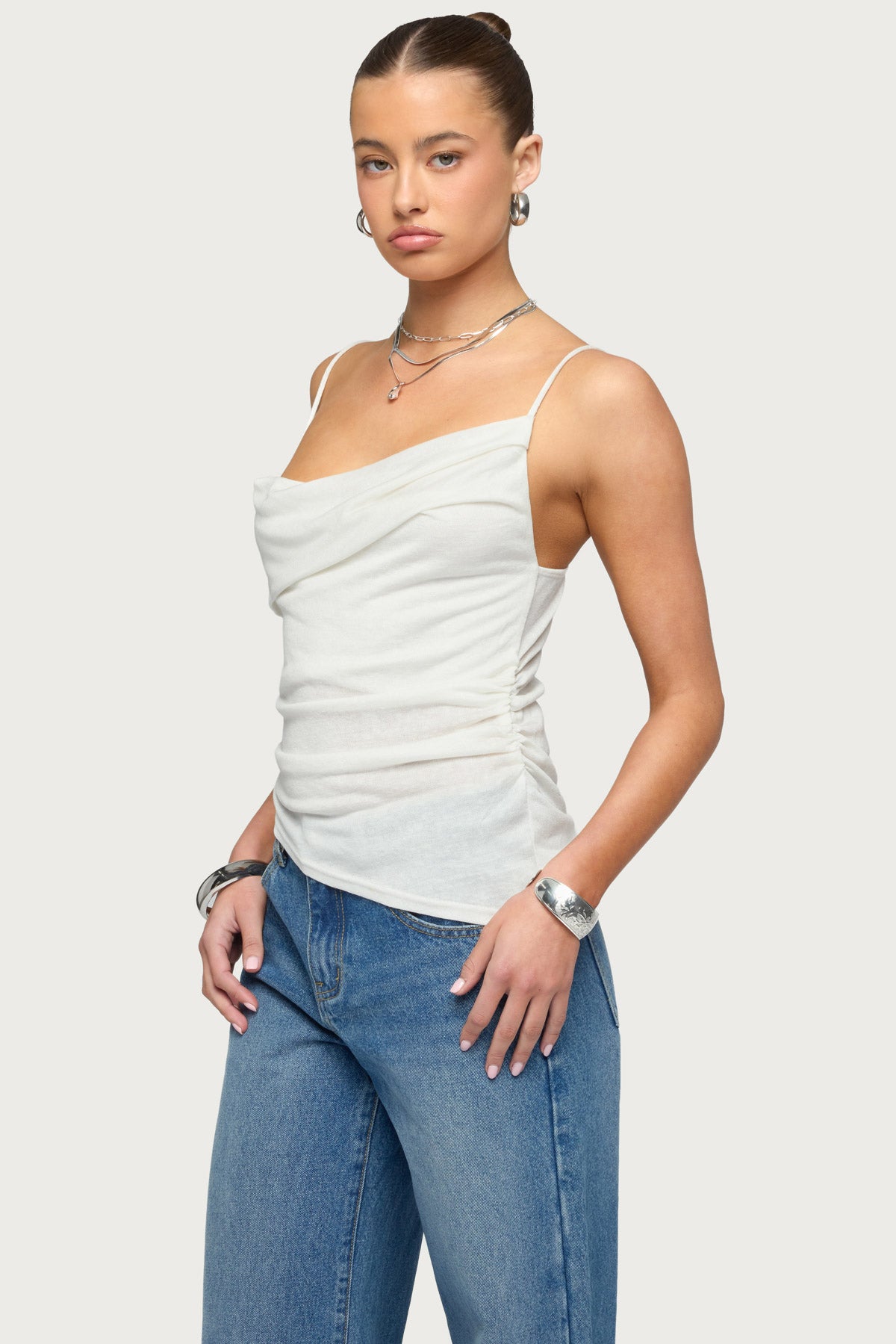 Asymmetric Cowl Neck Tank Top-Milans Time