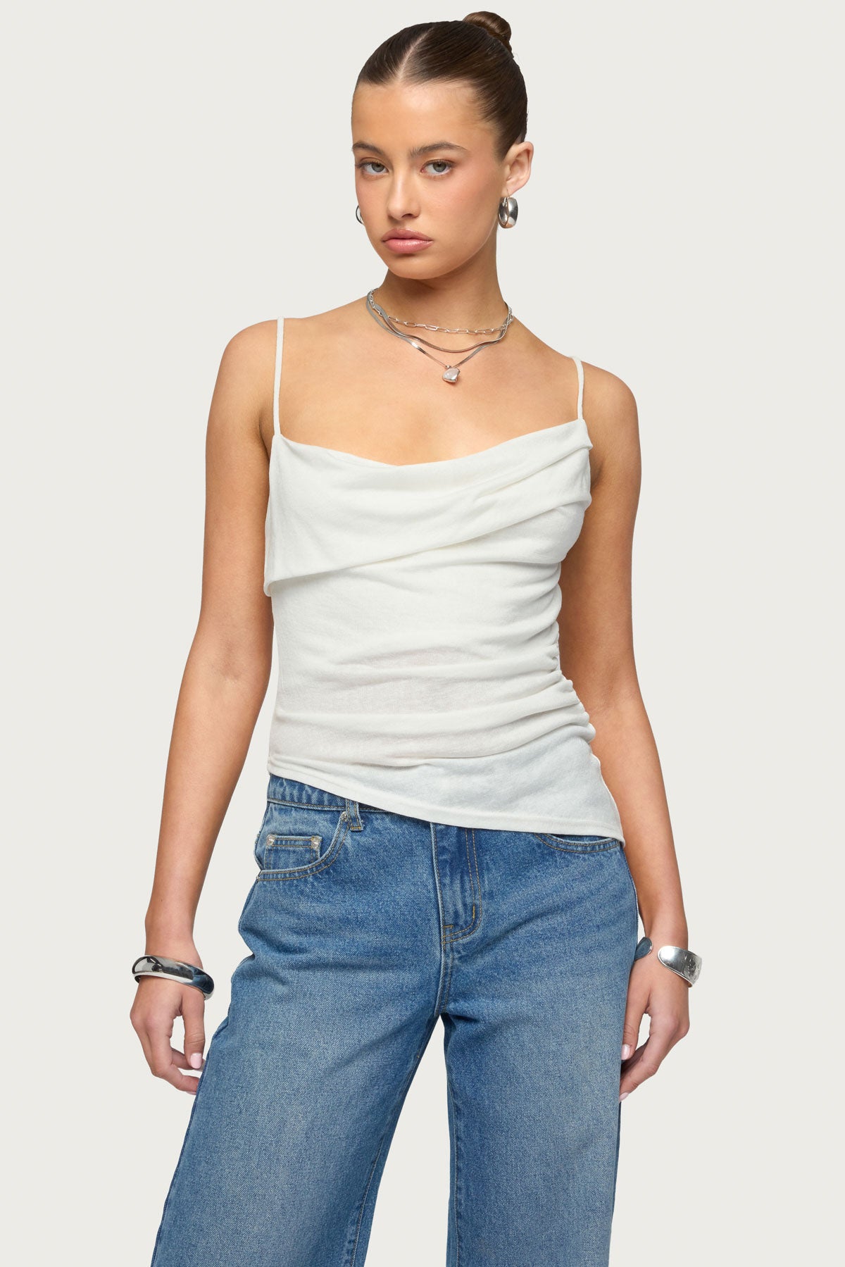 Asymmetric Cowl Neck Tank Top-Milans Time