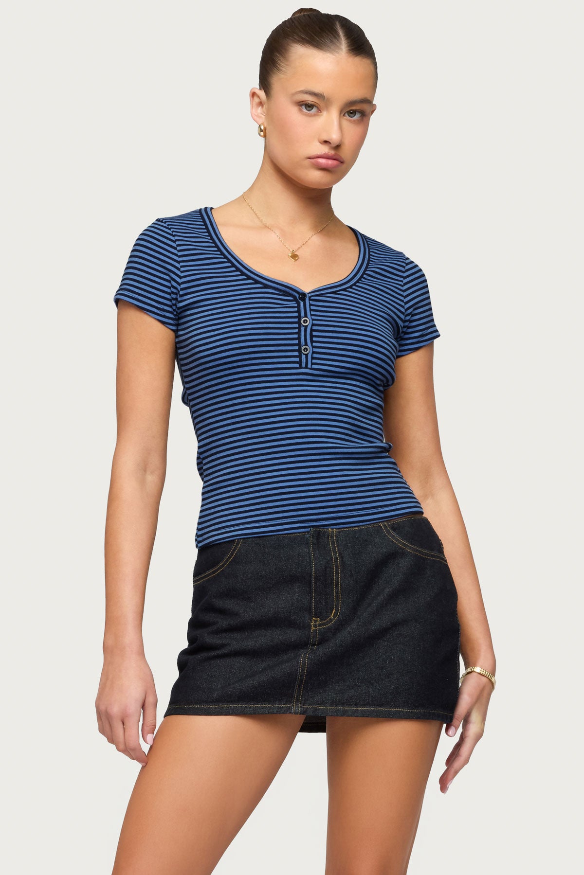 Kady Striped Henley T Shirt-Milans Time