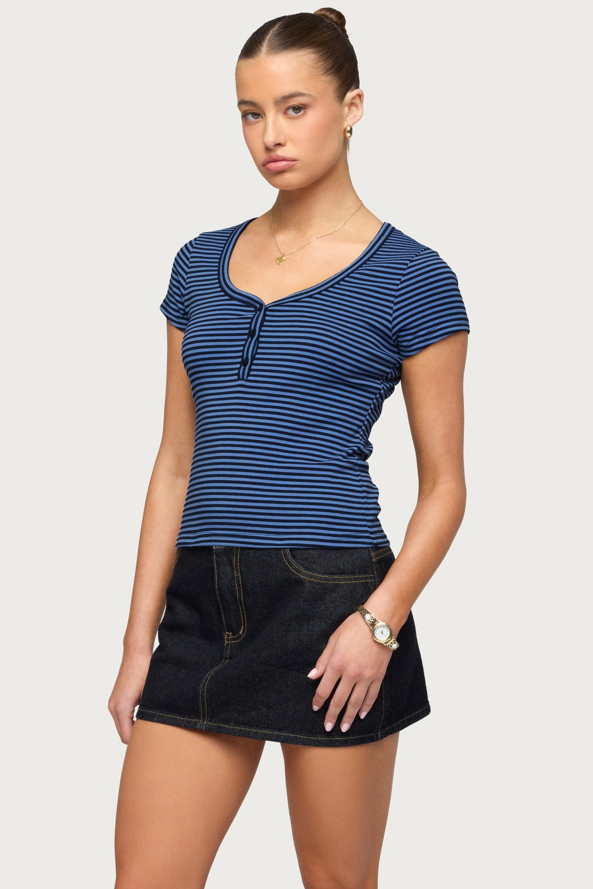 Kady Striped Henley T Shirt-Milans Time