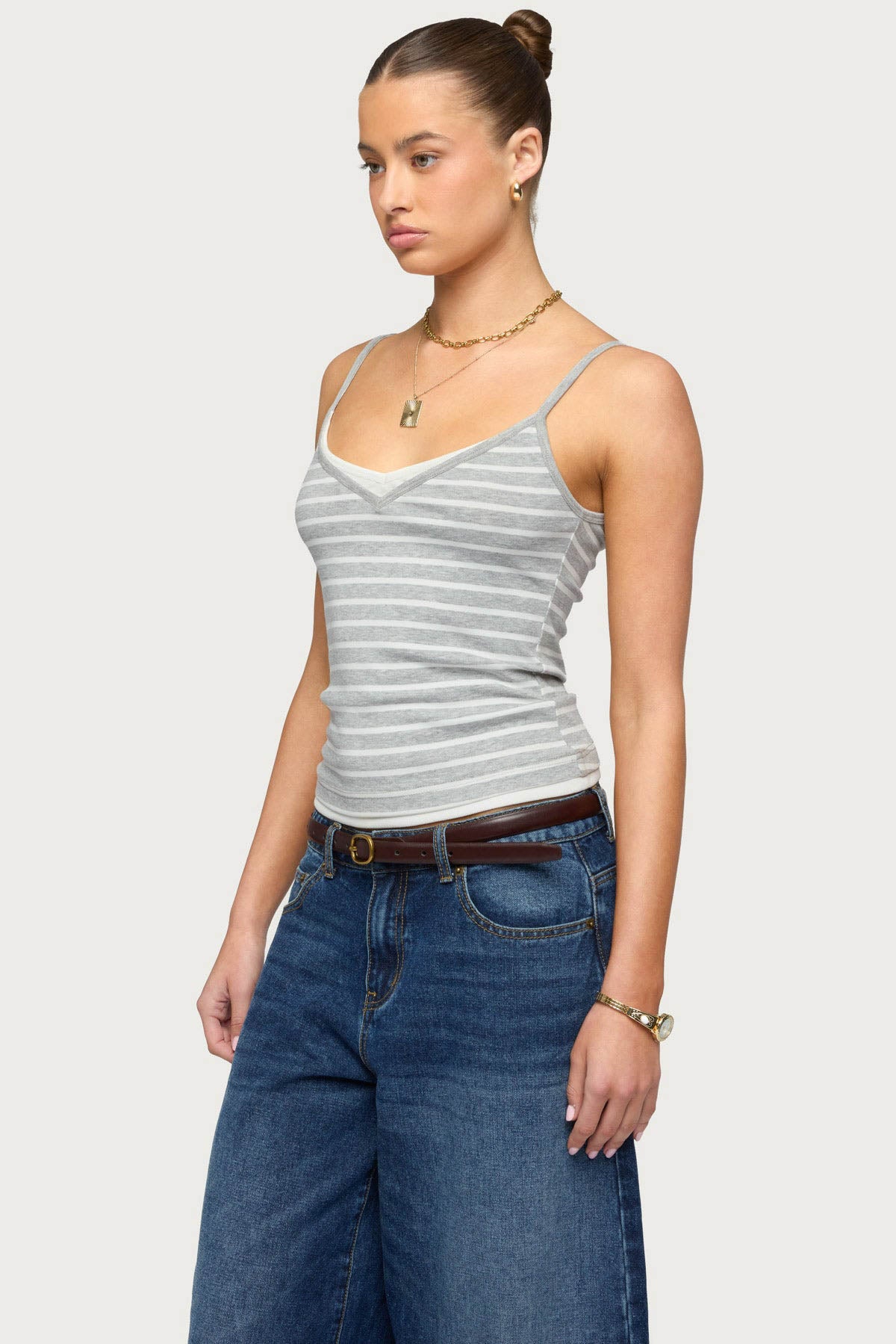Layered Contrast Striped Tank Top-Milans Time