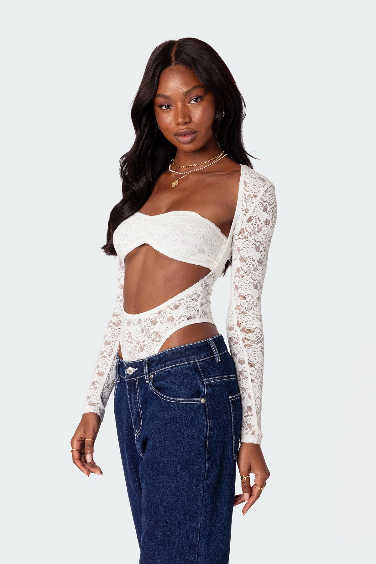 Zoey Sheer Lace Two Piece Bodysuit-Milans Time