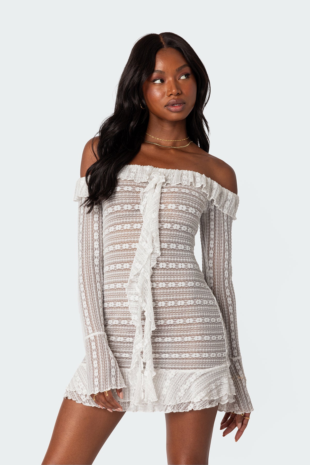 Textured Sheer Lace Mini Dress-Milans Time