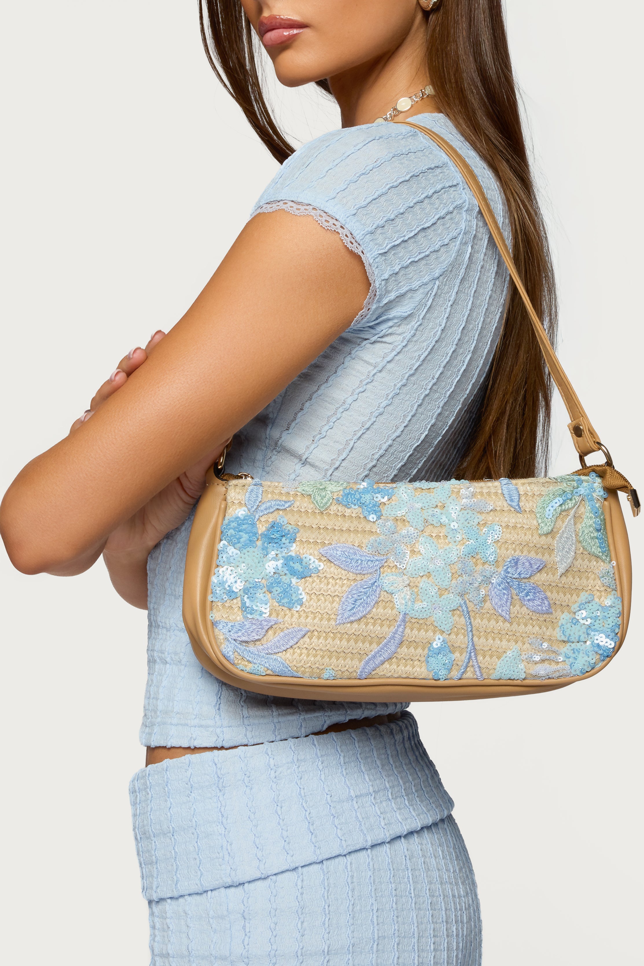 Sequin & Embroidered Straw Bag-Milans Time