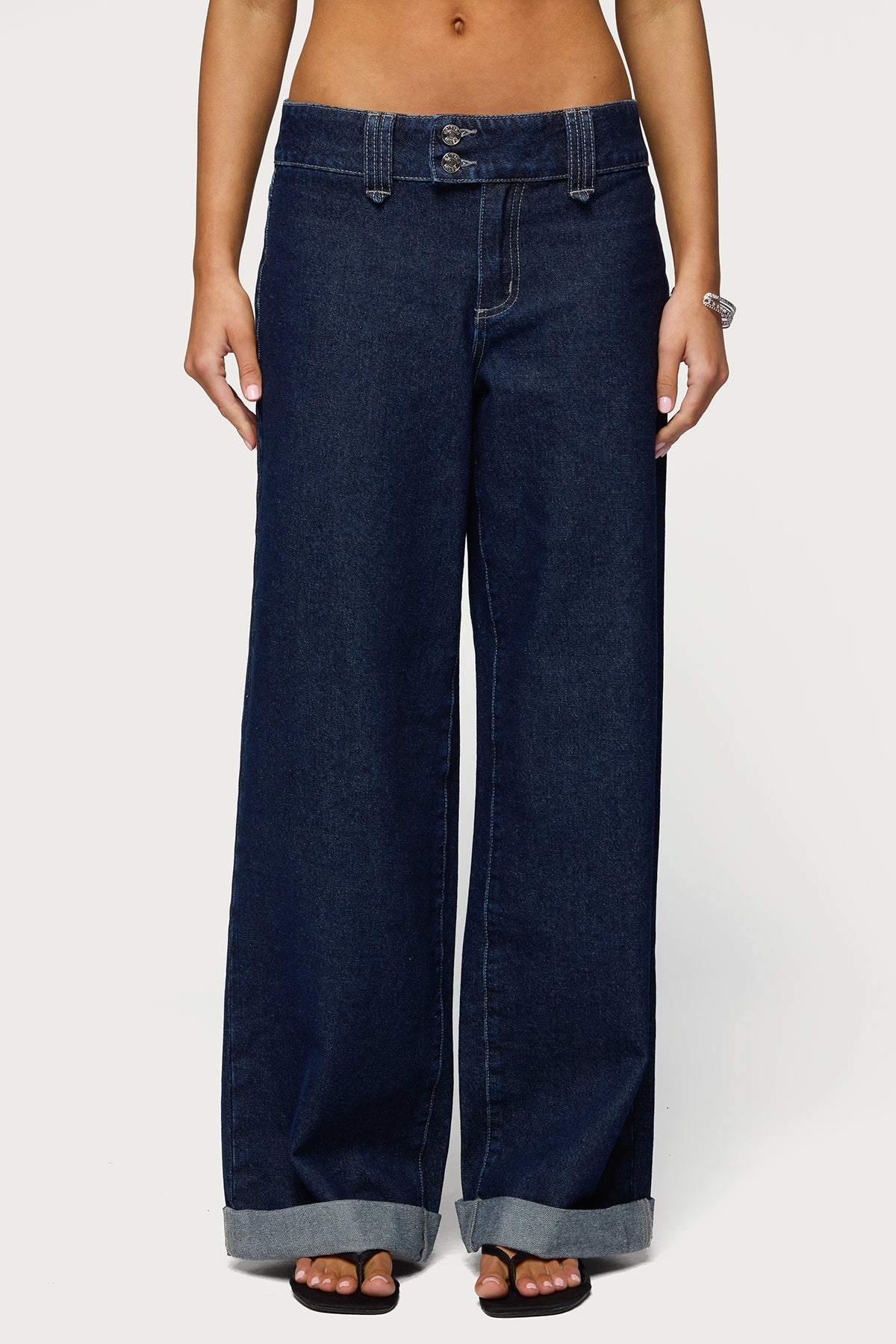 Cuffed Low Rise Straight Leg Jeans-Milans Time