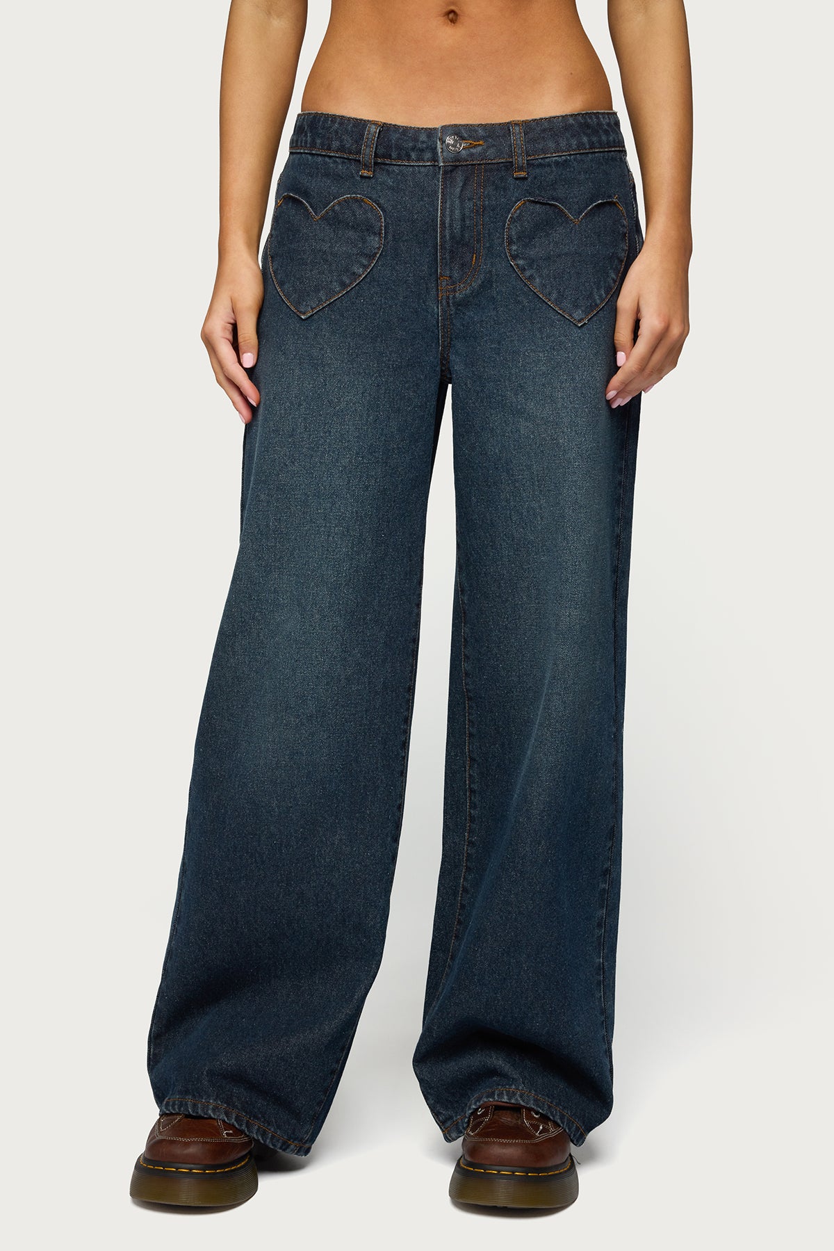 Heart Pockets Low Rise Baggy Jeans-Milans Time
